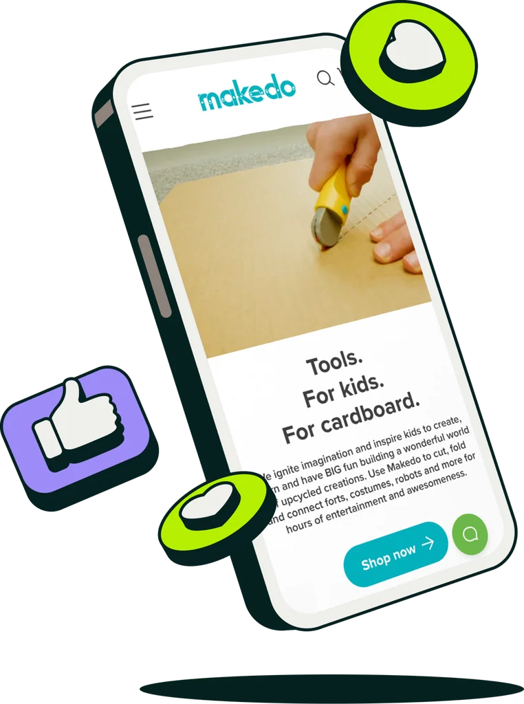 Makedo's online store on a phone