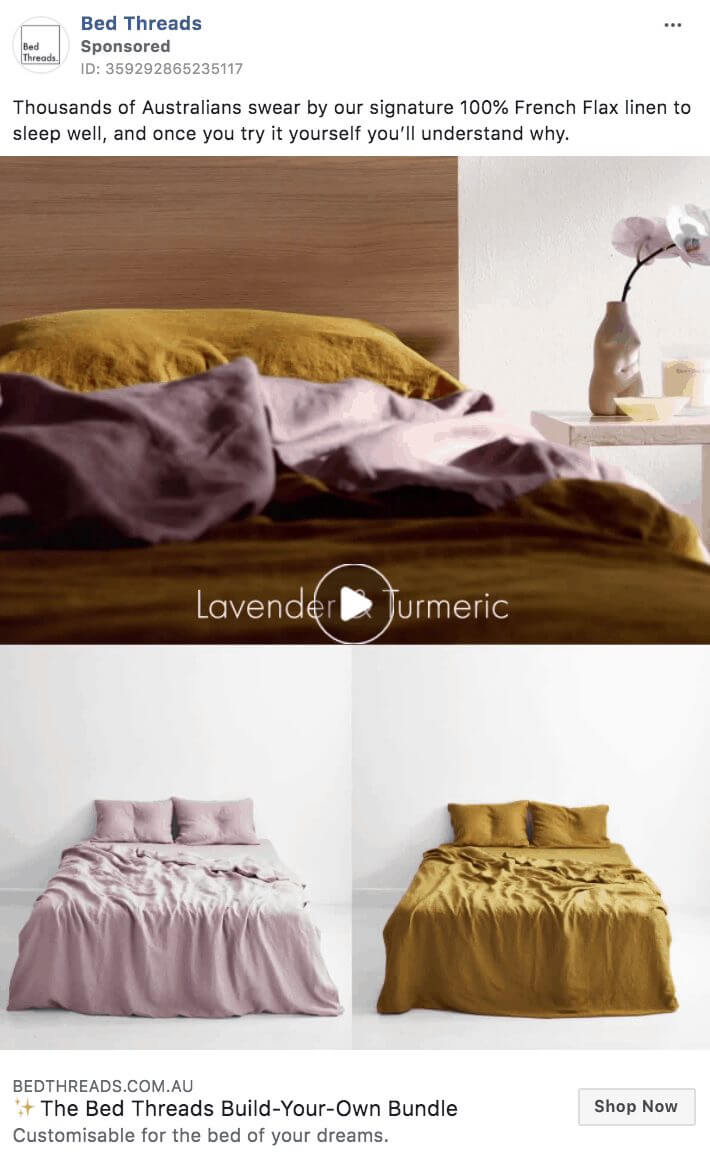 101 eComm Brands Making Facebook Ads You’ll Want to Click 61 Bed Threads 2
