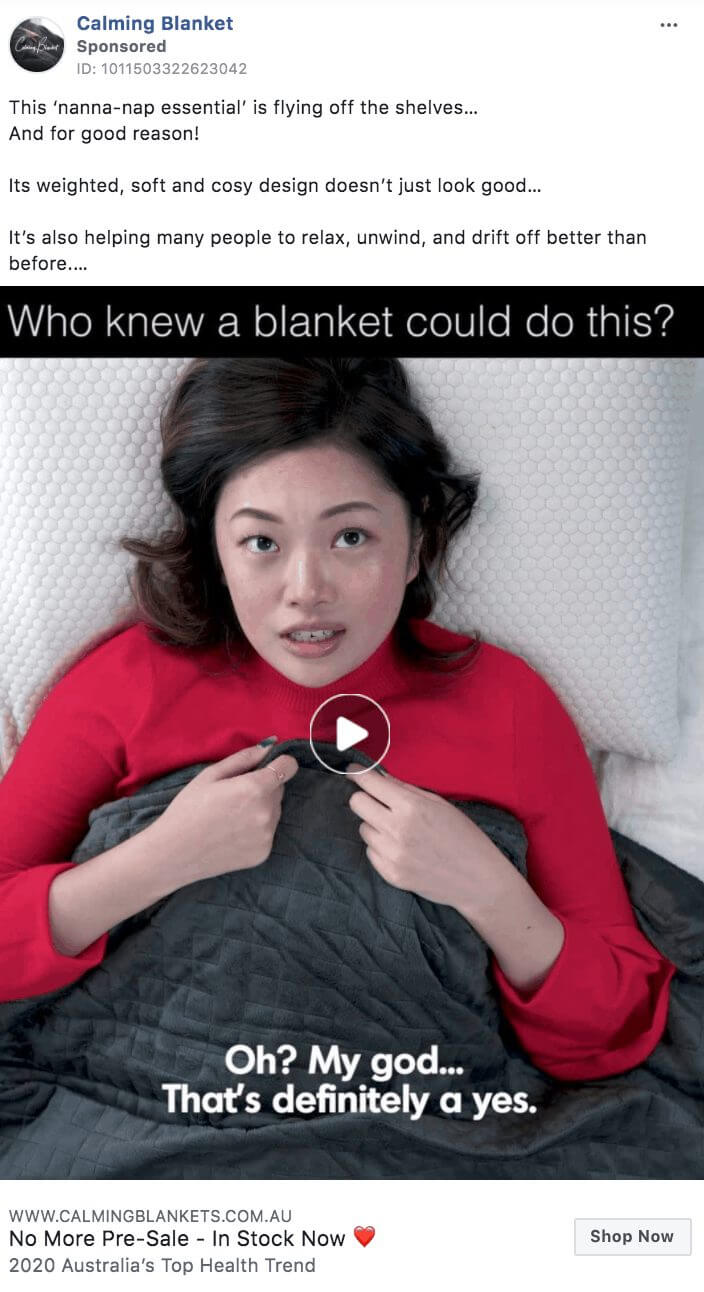 101 eComm Brands Making Facebook Ads You’ll Want to Click 59 Calming Blanket