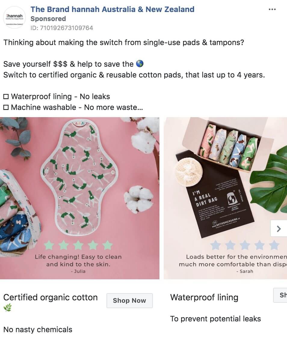 101 eComm Brands Making Facebook Ads You’ll Want to Click 18 Hannah