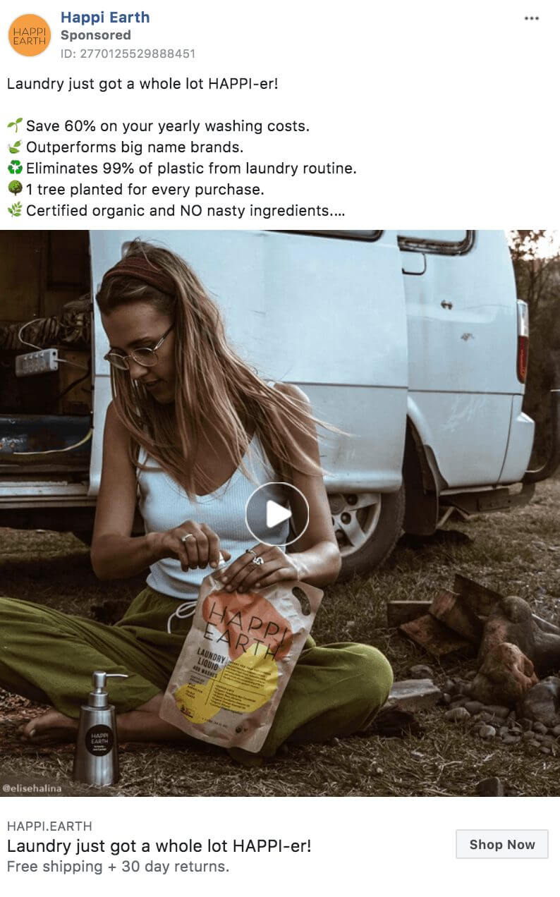 101 eComm Brands Making Facebook Ads You’ll Want to Click 22 Happi Earth