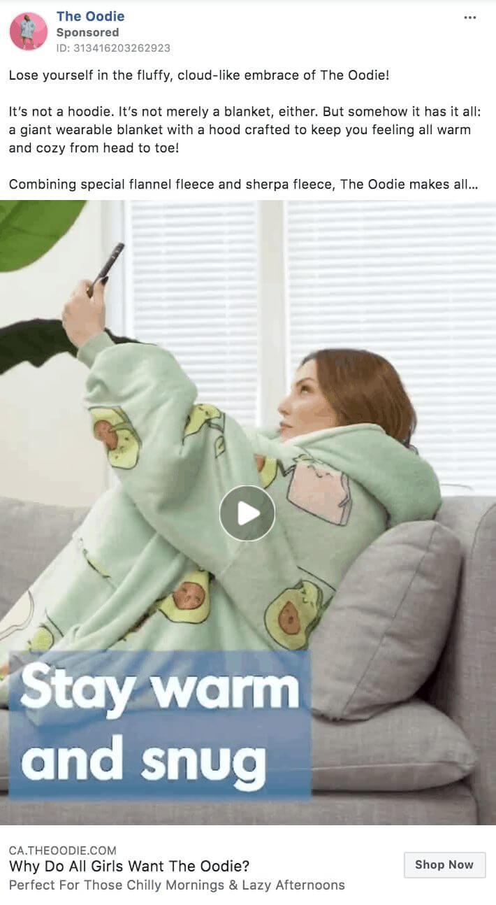101 eComm Brands Making Facebook Ads You’ll Want to Click 27 The Oodie